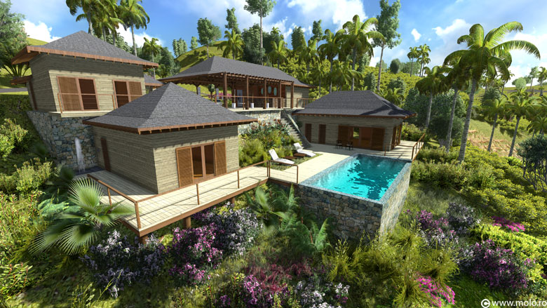 Bali, Jabon Hills, Selong Selo resort - architectural concept, 3D rendering and animation
